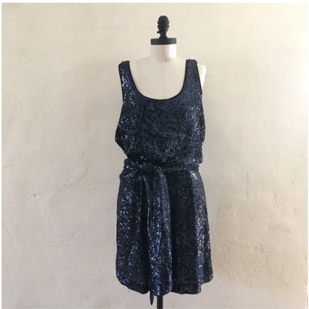 Tory Burch Alton Blue Sequin Belted Sleeveless Dress - Picture 9 of 10